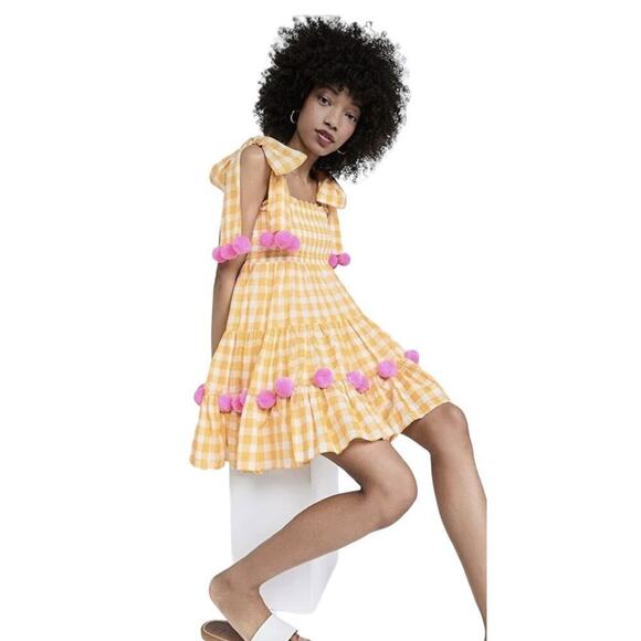 Sundress Square Neck Sleeveless Mini Dress Womens XL/XXL Yellow Gingham NWT $199 - Picture 5 of 16